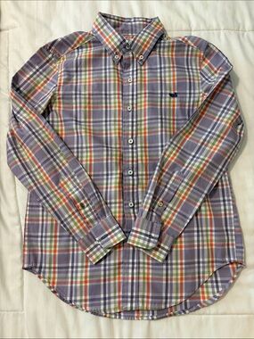 Southern Marsh Plaid Button-Down Shirt in Purple, Orange, Green